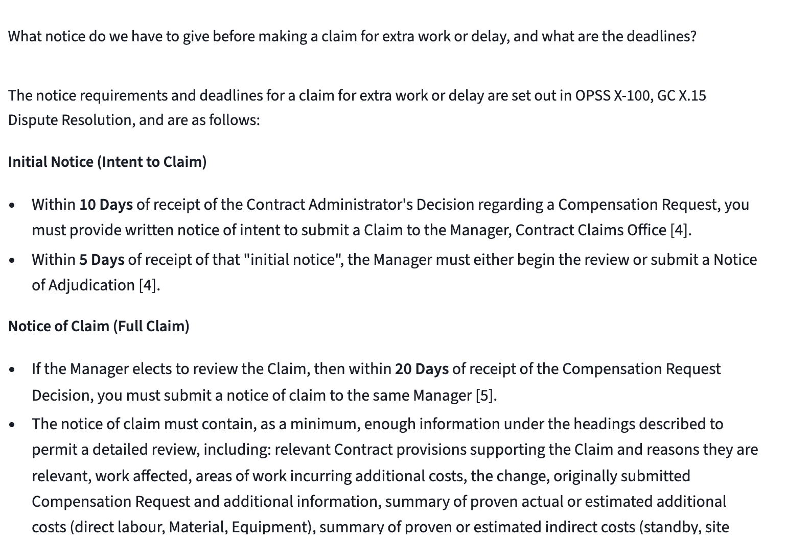 Claim notice requirements: which notices to give, their deadlines, who receives them, with citations.